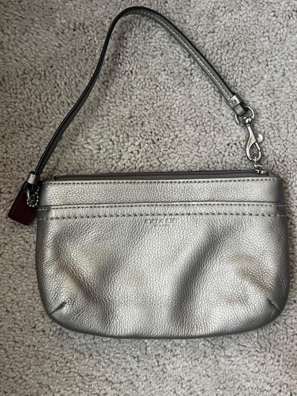 Coach Metallic Silver Leather Wristlet